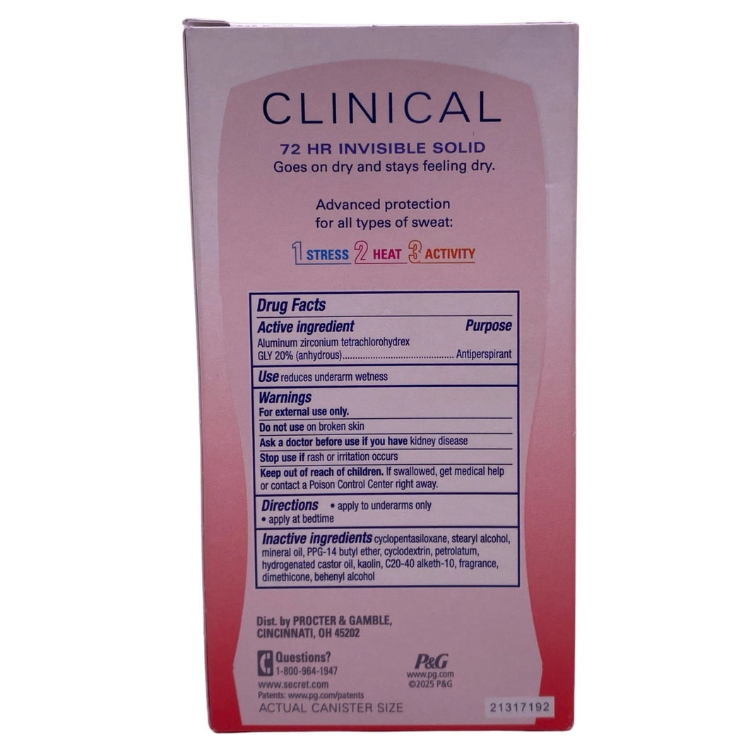 Secret Clinical 72HR Invisible Solid Deodorant 1.6oz 3 Pack New Exp 03/27