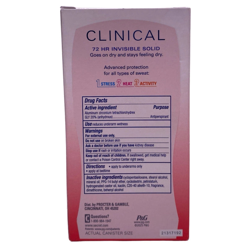 Secret Clinical 72HR Invisible Solid Deodorant 1.6oz 3 Pack New Exp 03/27