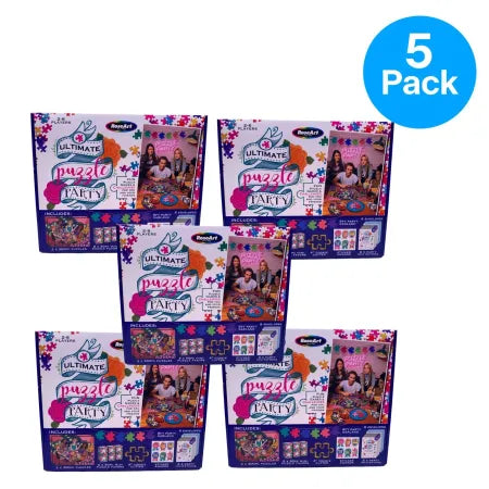 RoseArt Ultimate Puzzle Party Game Kit Multi Pack 5 Pack showing colorful puzzle games