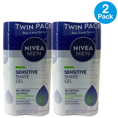 NIVEA MEN Sensitive Shave Gel Chamomile Extract No Drying Alcohol 2 Pack New