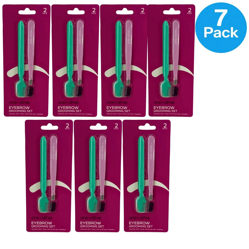 one+other Eyebrow Grooming Set Slant Tweezers & Precision Razor Brush Cap 7 Pack