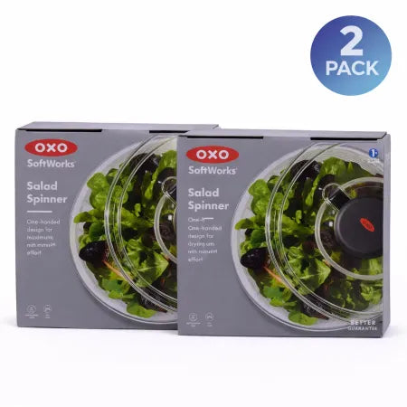 OXO SoftWorks Salad Spinner Large One-Handed Pump Design Clear 2 Pack New