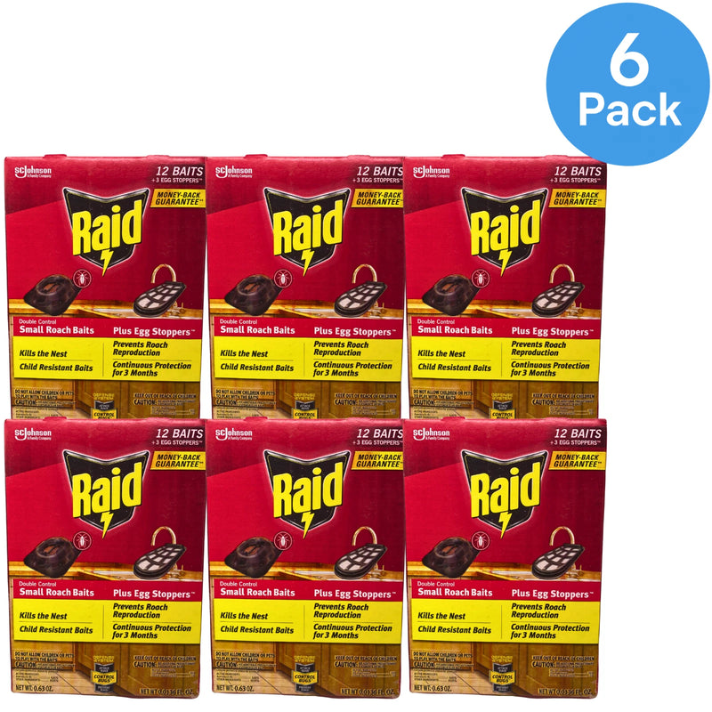 Raid Double Control Small Roach Baits plus Egg Stoppers 12 Count 6 Pack New