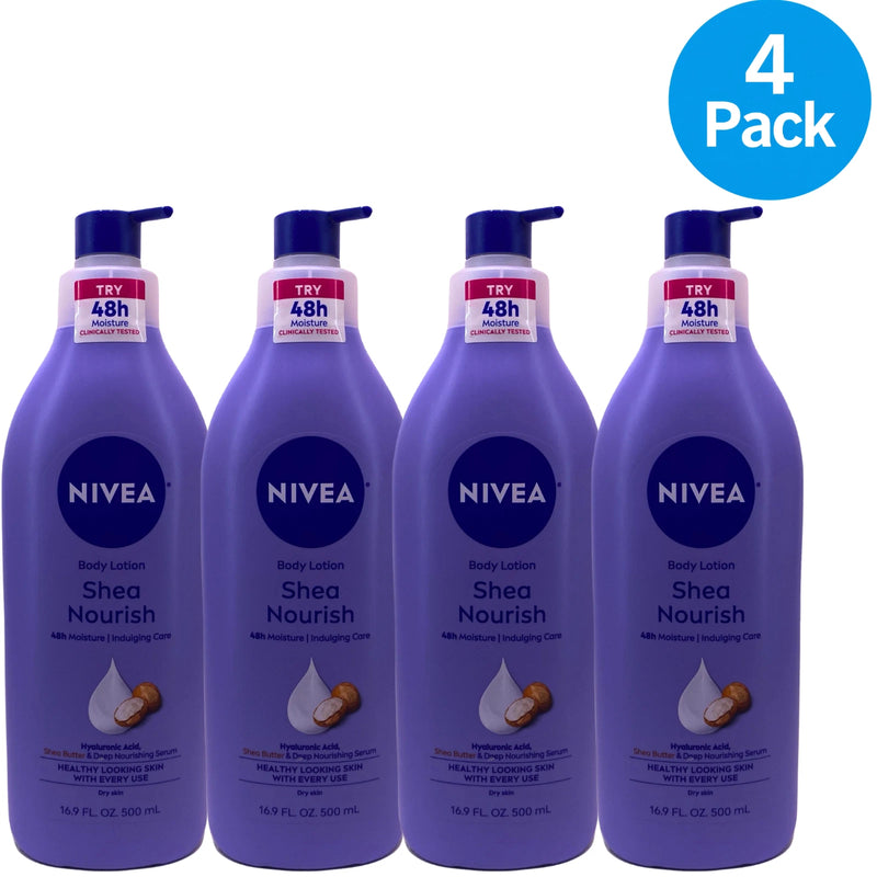 NIVEA Shea Nourish Body Lotion Hyaluronic Acid Shea Butter 16.9fl oz 4 Pack New