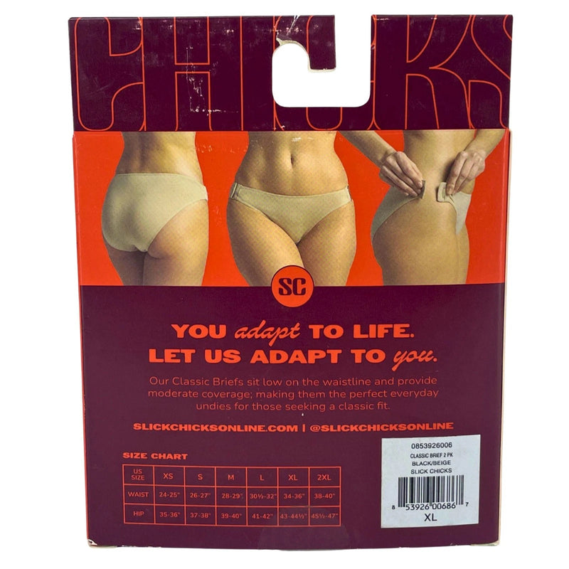 Slick Chicks Side-Fastening Classic Briefs Underwear Black Beige XL 4 Pack New