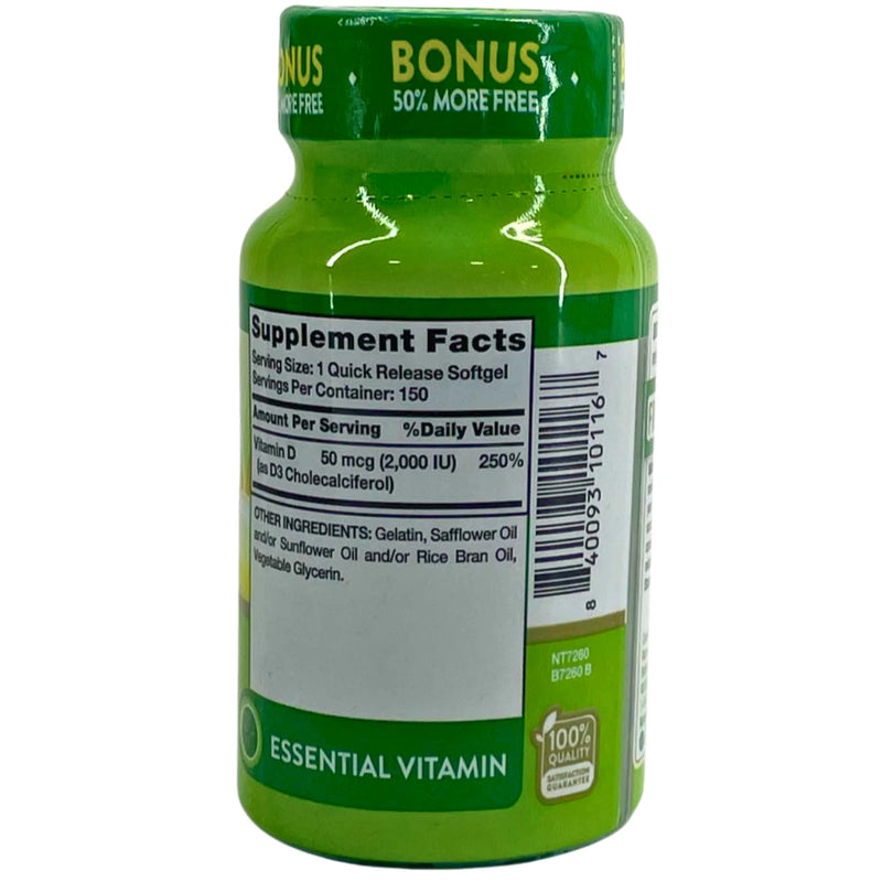 Nature's Truth High Potency D3 2000 IU 50 mcg 150 Quick Release Softgels 2 Pack