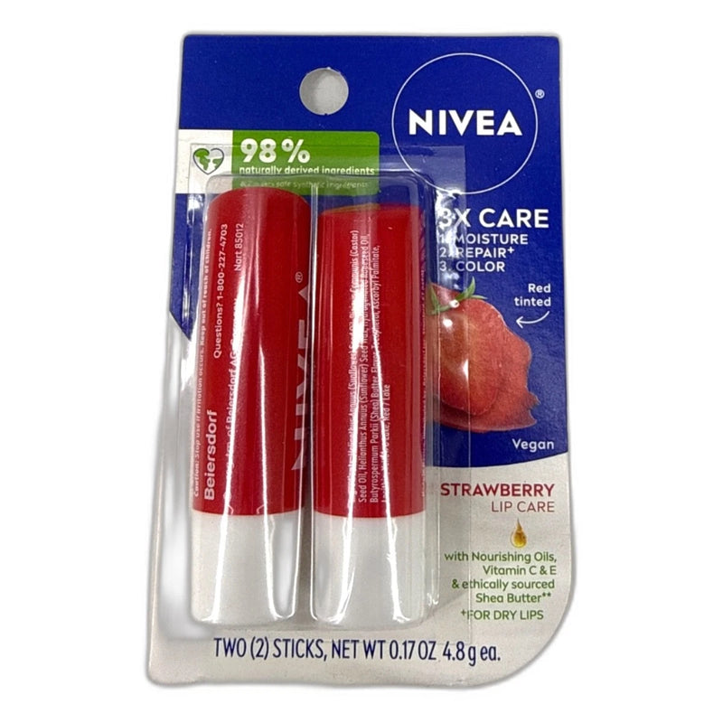 Nivea Strawberry Tinted Lip Care Enriched 12 Total Pack of 6 New