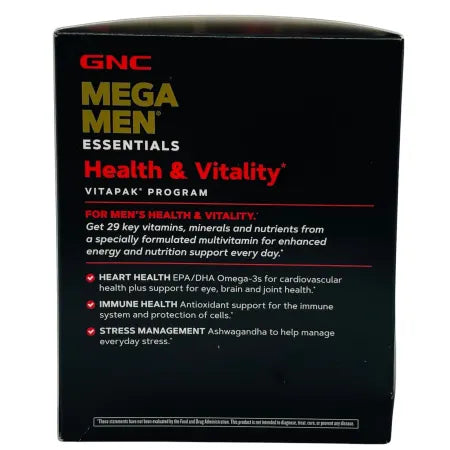 GNC Mega Men Essentials Multivitamin Vitapak 30 Day Supply New Exp 7/26