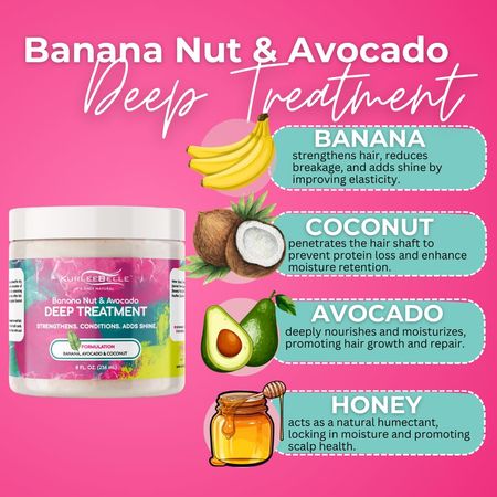 Kurlee Belle Banana Nut & Avocado Deep Treatment, 8 fl oz, All Hair Type, Moisturizing, Unisex