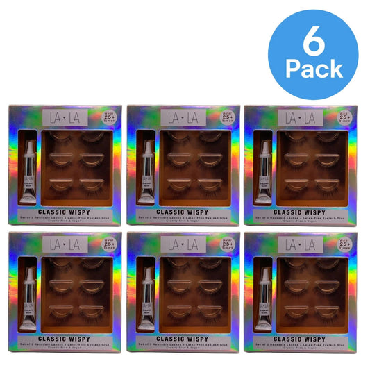 LA LA Classic Wispy Reusable Eyelashes 6 Pack New