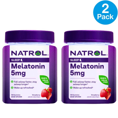 Natrol Melatonin 5mg Sleep Aid Gummies Strawberry Flavor 90ct 2 Pack New 08/2026