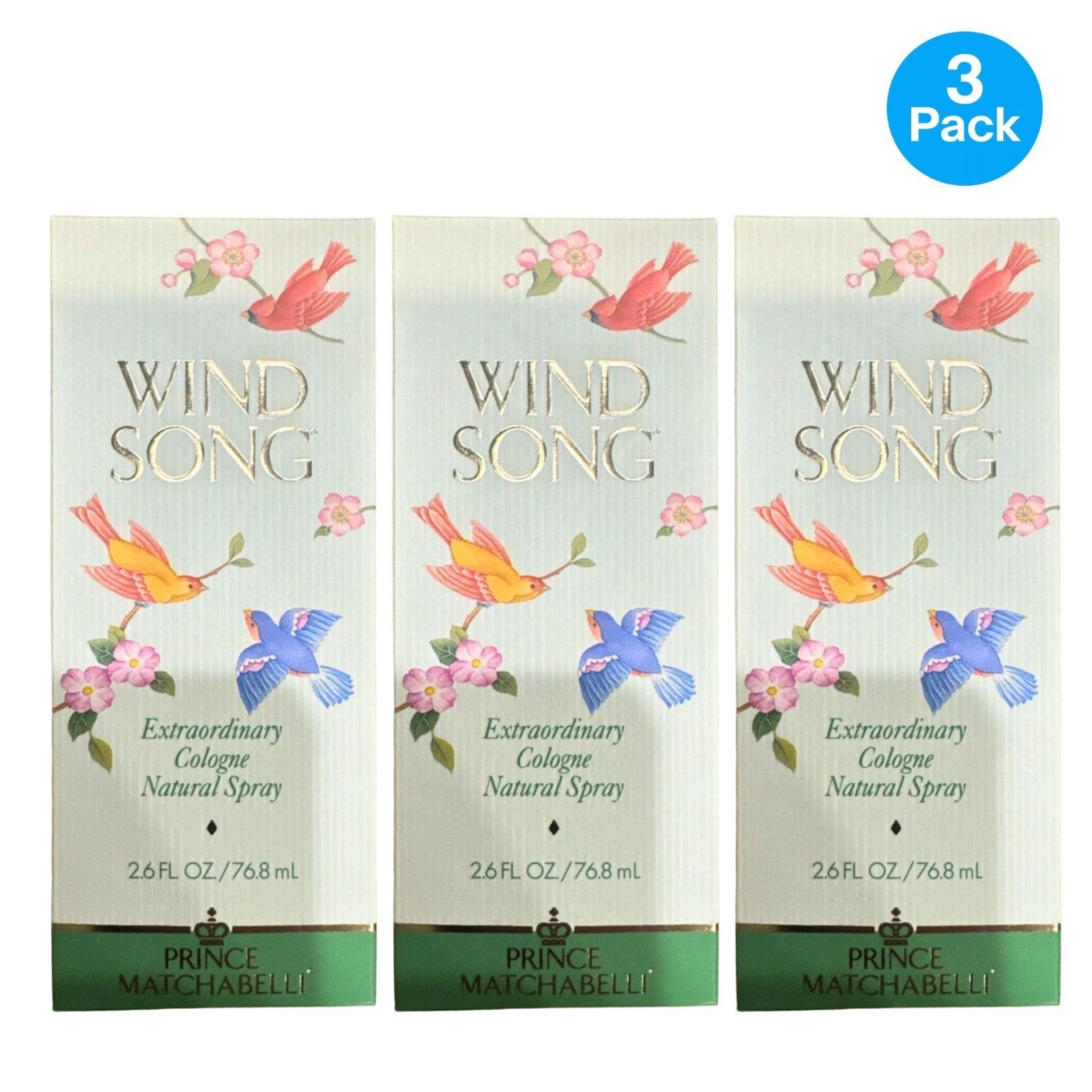 Prince Matchabelli Wind Song Cologne 2.6oz 3 Pack New