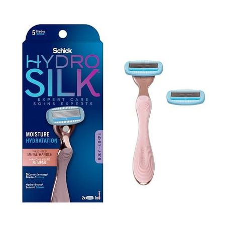 Schick Hydro Silk Rose Gold Razor Kit 2 with moisturizing gel bars