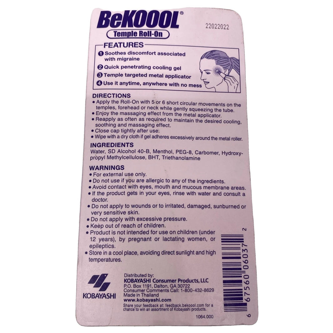 BeKOOOL Migraine Temple Roll-On Cooling Gel 0.17 fl oz 2 Pack New