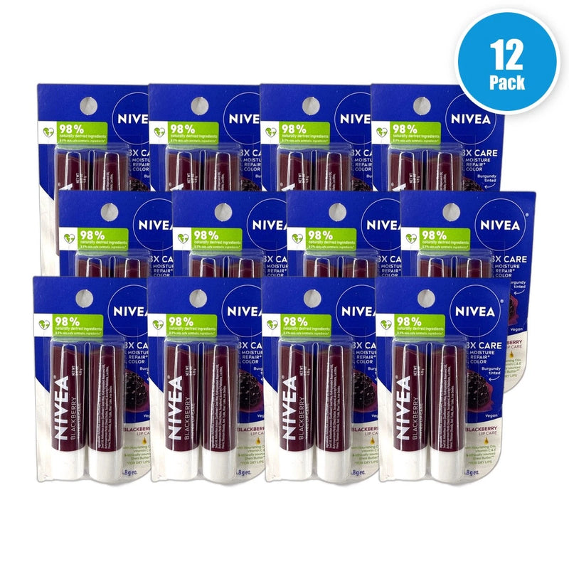 Nivea Blackberry Tinted Lip Care Balm 24 Total Pack of 12 New