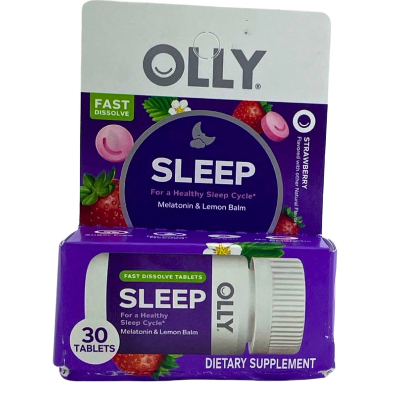OLLY Sleep Fast Dissolve Tablets Strawberry Melatonin Lemon Balm 1 Pack New