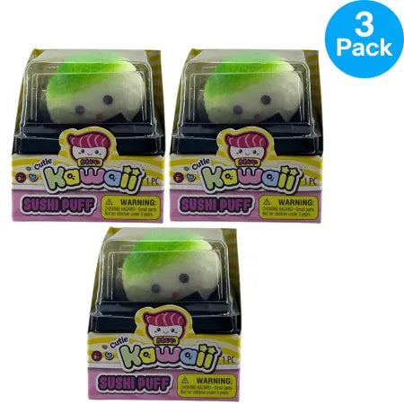 JA-RU Cutie Kawaii Sushi Puff Squishy Toy Green Wasabi/Cucumber 3 Pack Bundle