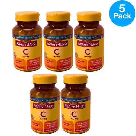 Nature Made Vitamin C 500mg 250 Caplets 5 Pack bottle display