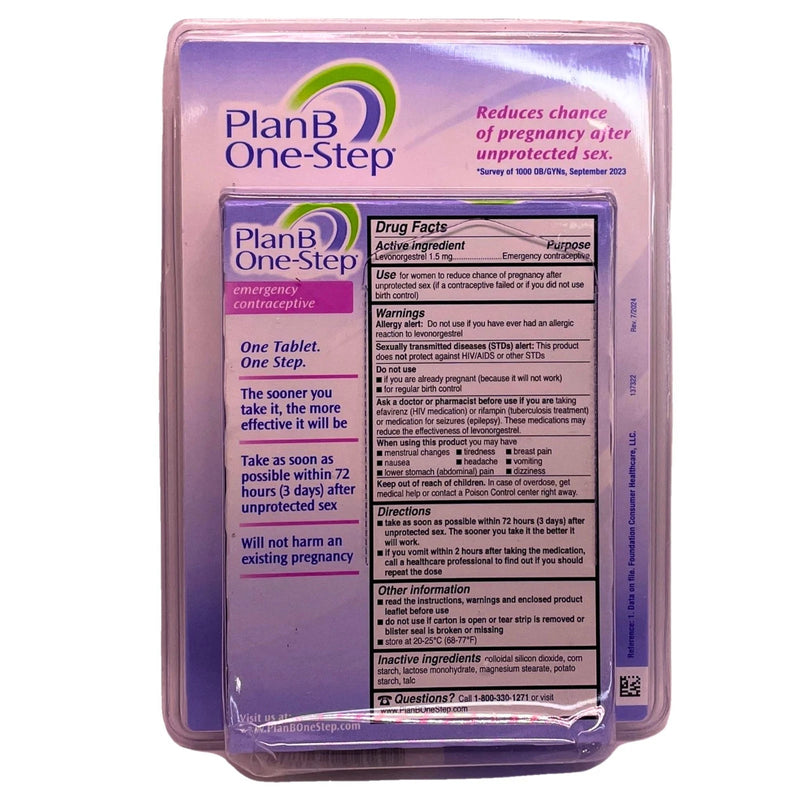 Plan B One-Step Emergency Contraceptive 1.5 mg Tablet 5 Pack New