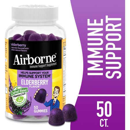 Airborne Vitamin C & Zinc Immune Support Gummies, Multivitamin Supplement, Elderberry Flavor, 50 ct