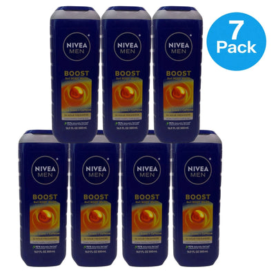 NIVEA Men Boost 3-in-1 Body Wash Citrus Caffeine 16.9 fl oz 7 Pack New