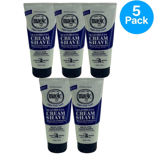 Magic Razorless Cream Shave Regular Strength Light Fresh Scent 6 oz (5 Pack)
