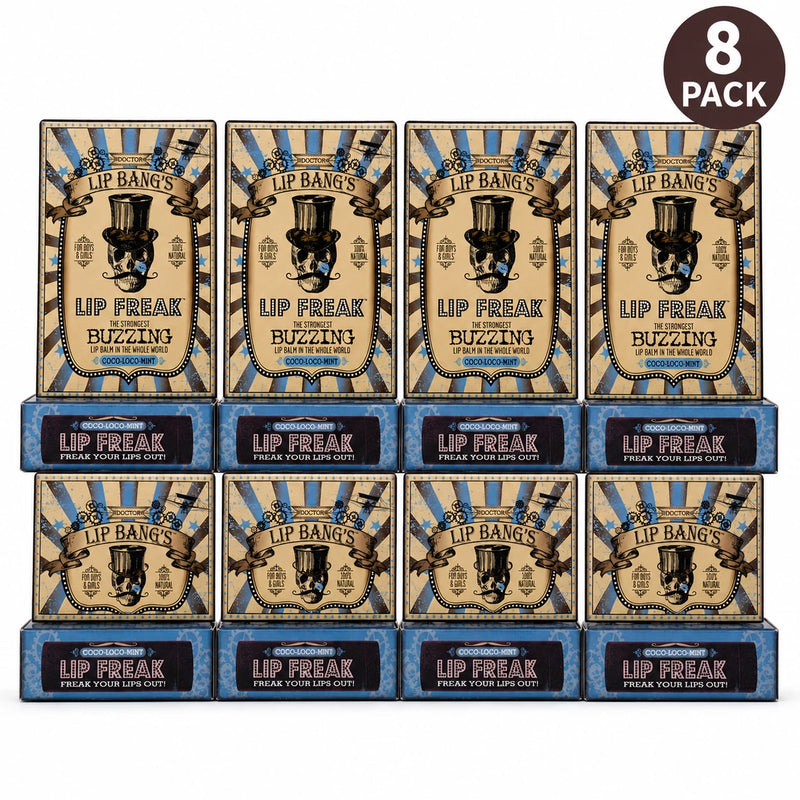 Dr. Lip Bang's Coco-Loco-Mint natural buzzing lip balm 8 pack with coconut, mint flavors
