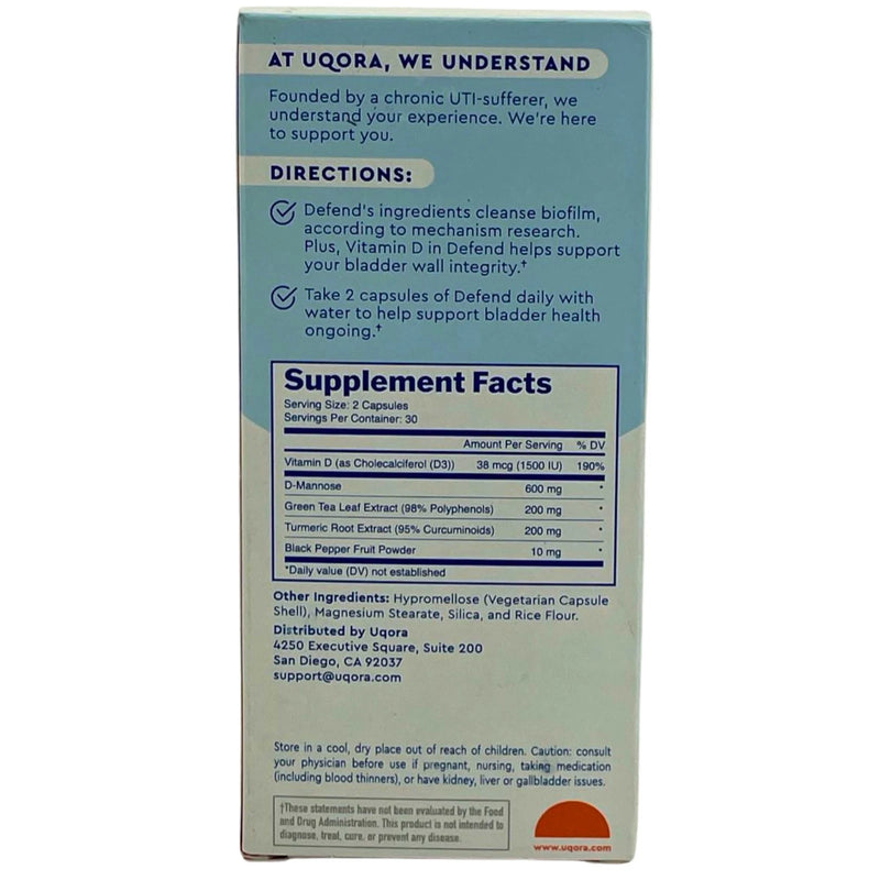Uqora Defend Proactive Regimen Part 2 Urinary Health Support 60 Capsules 2 Pack