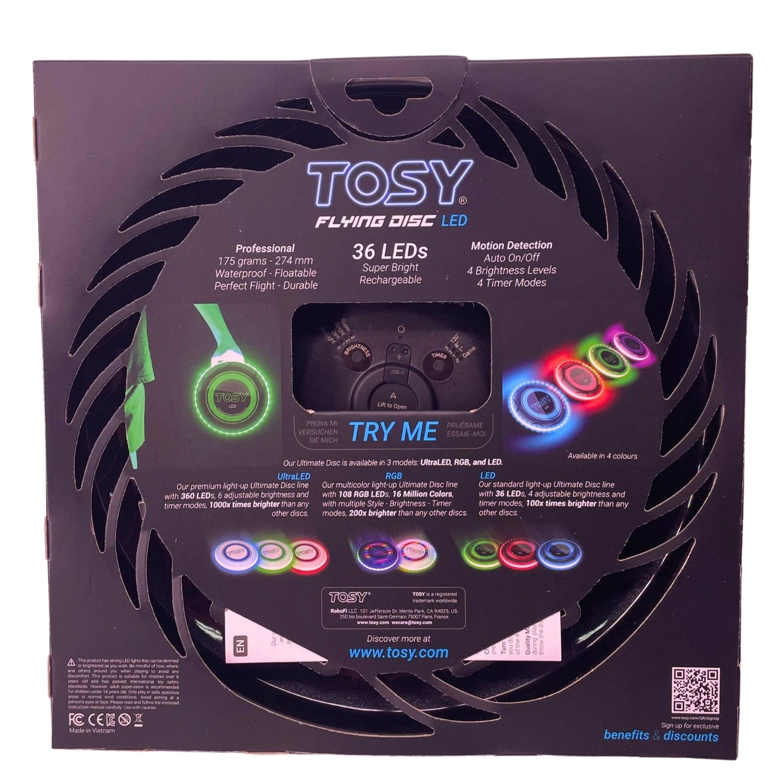 TOSY LED Flying Disc 36 LEDs Rechargeable Ultimate Frisbee 3 Pack New