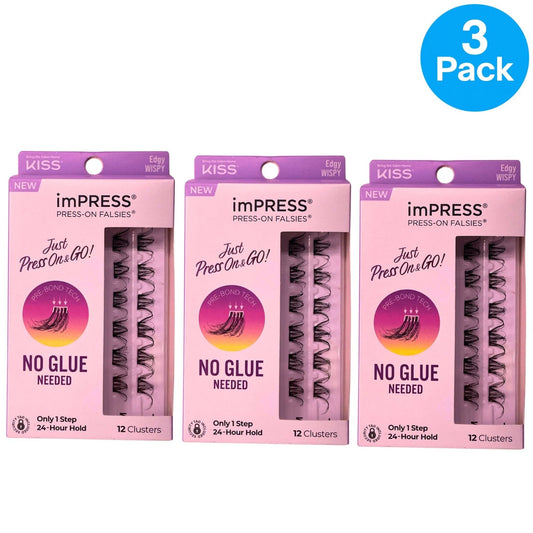 Kiss imPRESS Press-On Falsies Edgy Wispy cluster lashes in 12-cluster 3-pack, no glue needed