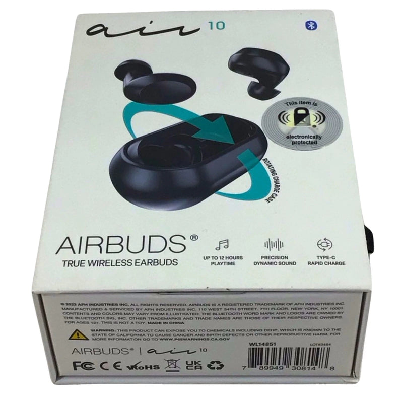 AIRBUDS Air 10 True Wireless Earbuds Black Rotating Charge Case Type-C Fast Char