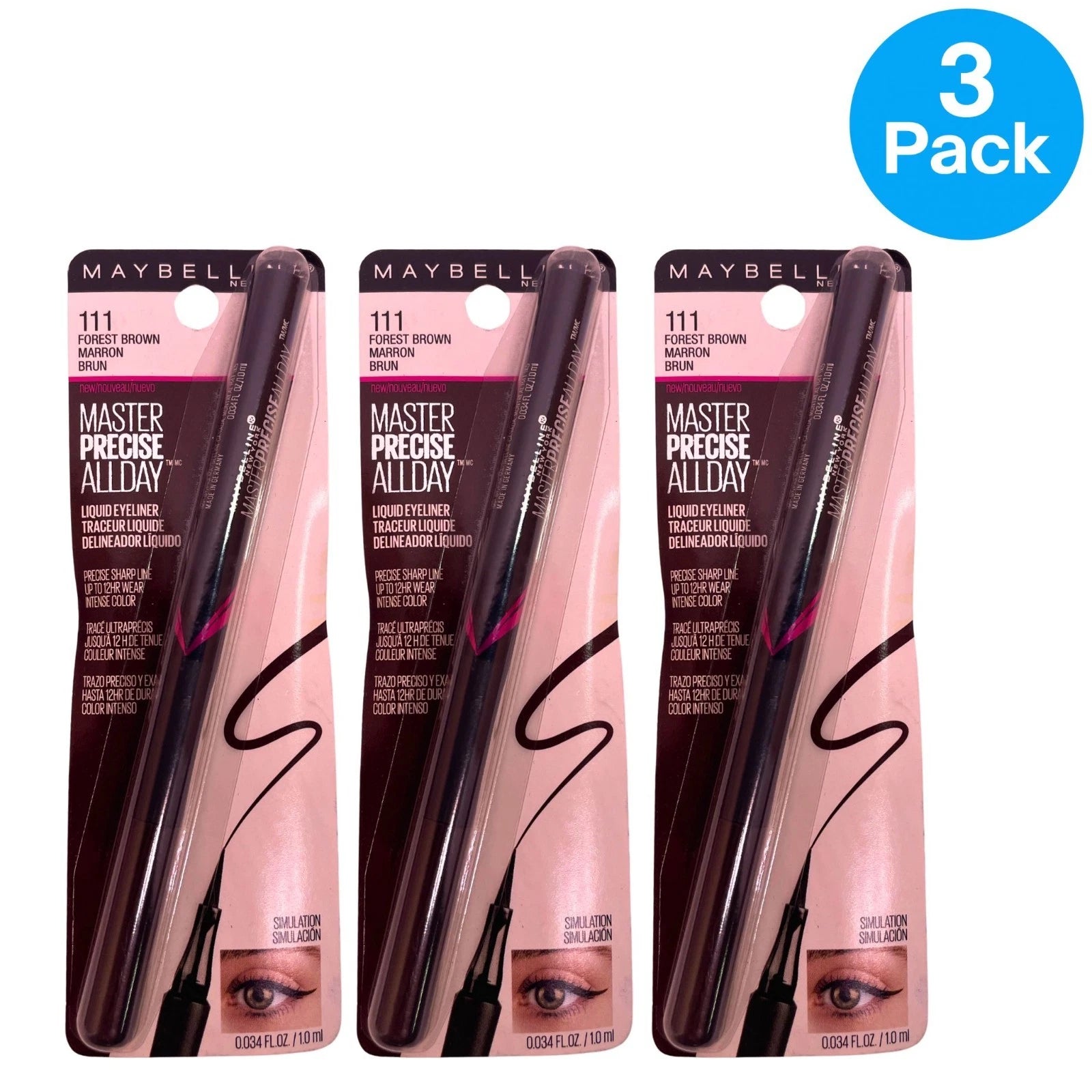 Maybelline Master Precise All Day Eyeliner 0.034oz Forest Brown 3 Pack New