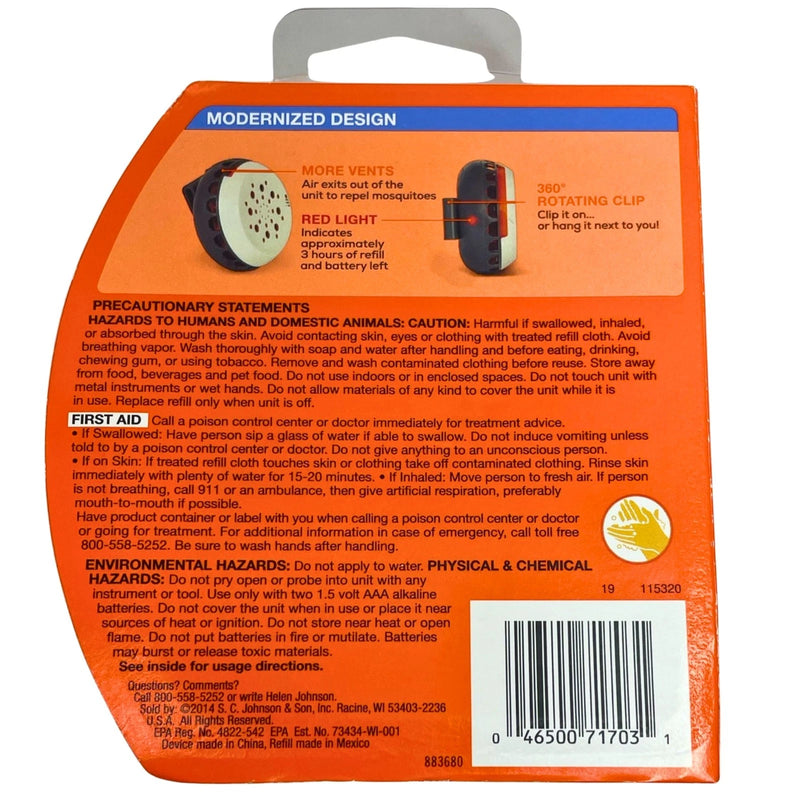 OFF! Clip-On Mosquito Repellent Starter Kit Fan Unit Refill Batteries 2 Pack New