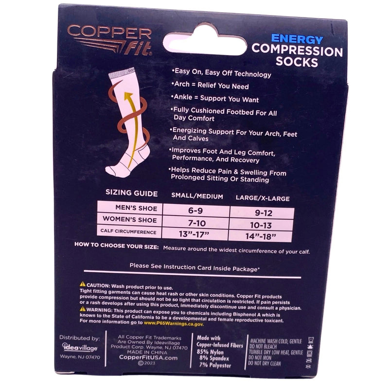 Copper Fit Energy Compression Socks Graduated Easy On Easy Off Black L/XL 1 Pack