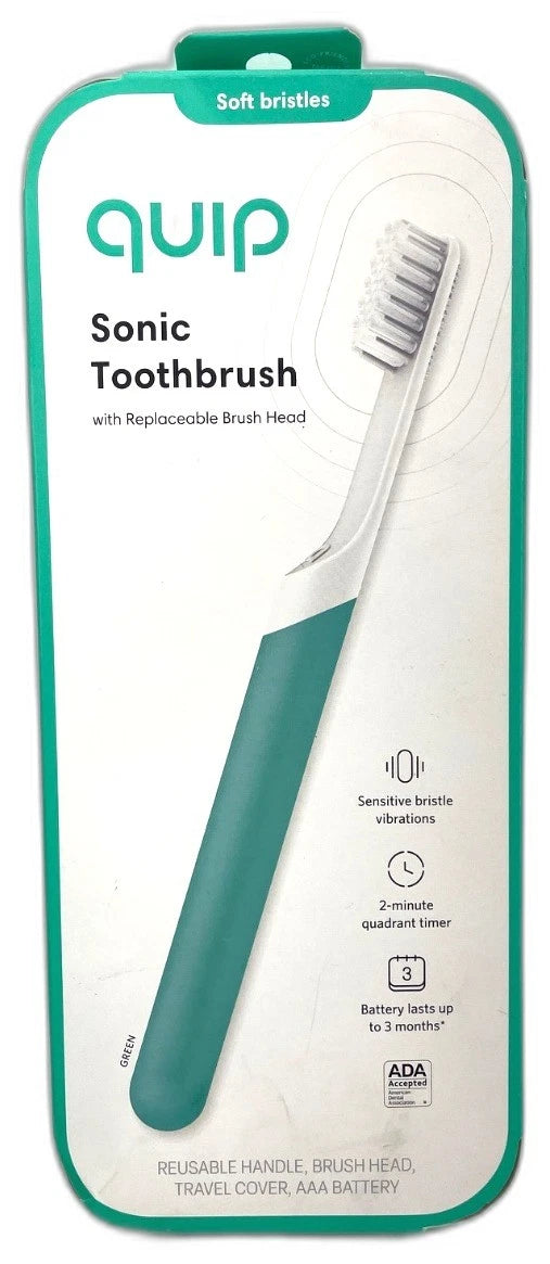 Quip Sonic Electric Metal Handle Toothbrush Travel Case Green Pack of 2 New