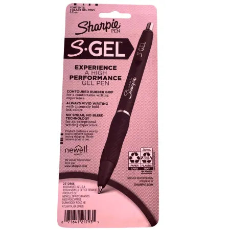 Sharpie S-Gel Black Ink Gel Pens 0.7mm Medium Point 4 Count 3 Pack New