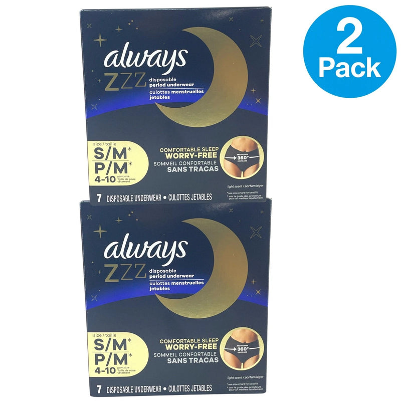 Always ZZZ Disposable Period Underwear Overnight S/M Scented 7ct 2 Pack New