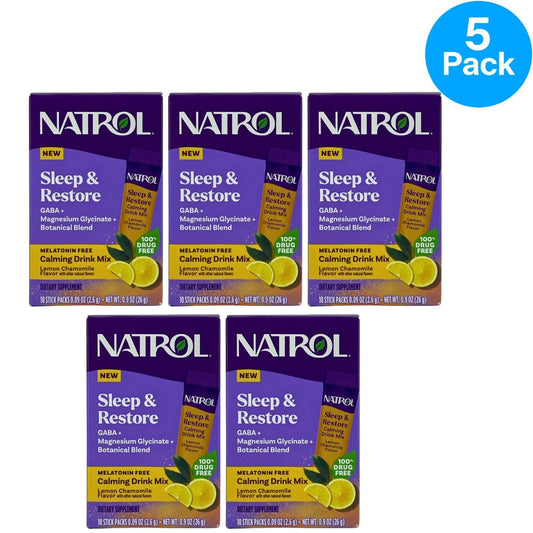 Natrol Sleep Restore Calming Drink Mix Lemon Chamomile 5 Pack New