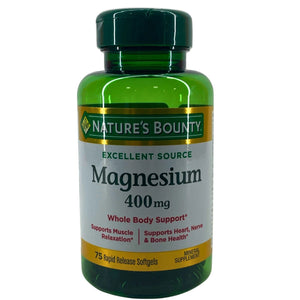 Nature's Bounty Magnesium 400 mg Whole Body Support Muscle Relaxation 75 Softgel