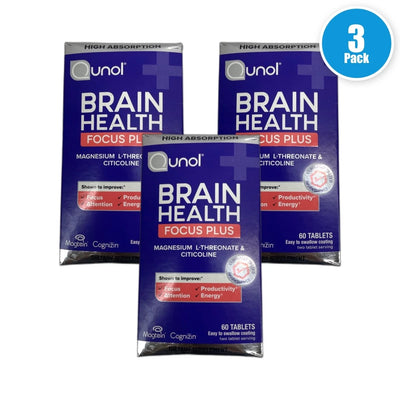 Qunol Brain Health Focus Plus Magnesium 180 Total Exp 02/27 Pack of 3 New
