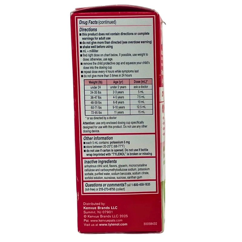 Children's Tylenol Pain + Fever Oral Suspension Dye-Free Natural Apple 2 Pack