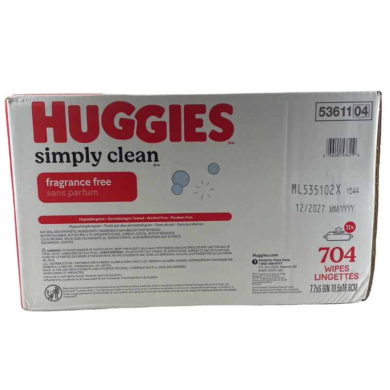 Huggies Simply Clean Fragrance Free Baby Wipes 704 Count Box Damaged New