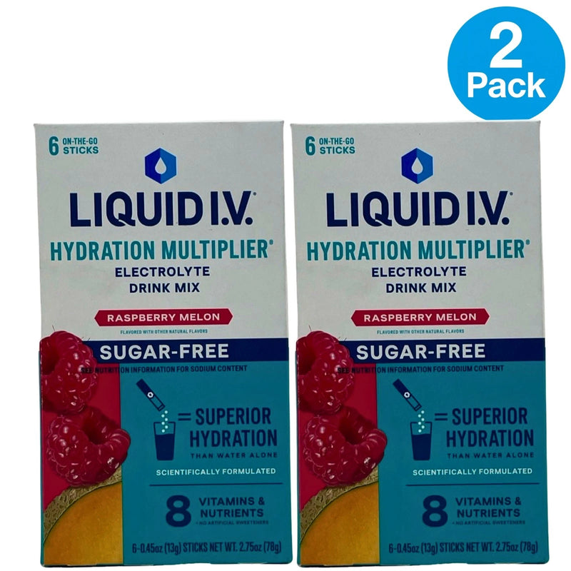 Liquid I.V. Hydration Multiplier Raspberry Melon Sugar-Free 6 Sticks 2 Pack New