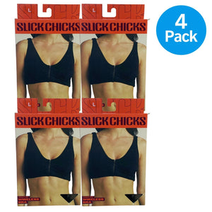 Slick Chicks Front Zip Wireless Bra Adjustable Straps Black Large 4 Pack New