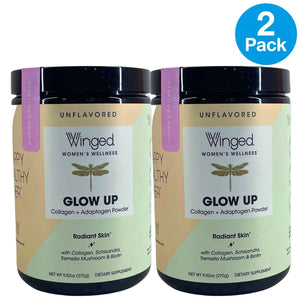 Winged Women's Wellness Glow Up Collagen Adaptogen Powder Unflavored 2 Pack New