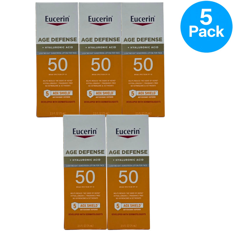 Eucerin Age Defense Face Sunscreen SPF 50 2.5 oz 5 Pack New Exp 10/26