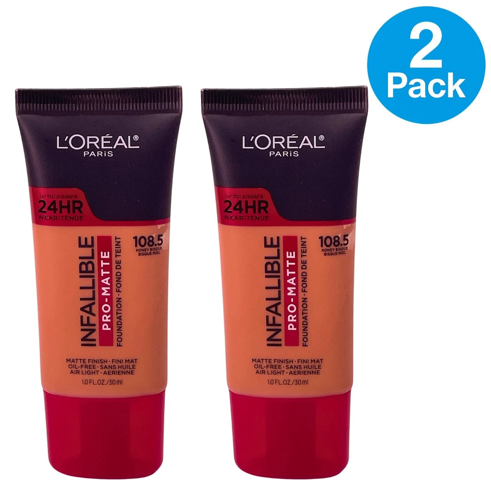 L'Oréal Infallible Pro-Matte Foundation 108.5 Honey Bisque 1 oz - 2 Pack Set 1