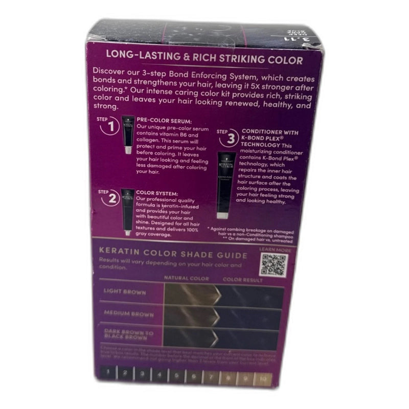Schwarzkopf Keratin Color Bold Enforcing System 3.11 Deep Dark Pack of 4 New