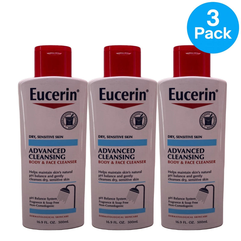 Eucerin Advanced Cleansing Body & Face Cleanser 16.9 fl oz 3 Pack New