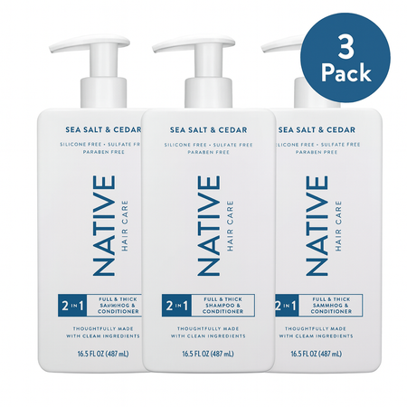 Native 2-in-1 Shampoo & Conditioner Sea Salt & Cedar 16.5 fl oz 3 Pack New 1